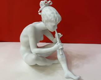 AK Kaiser White Porcelain Young Girl Playing Flute