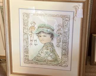 Edna Hibel, Limited Edition Signed Lithograph " The New Hat" in Beautiful Frame"
