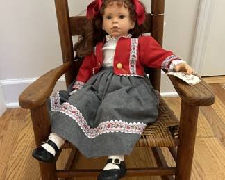 Antique Childs Chair , Showing doll sitting in it
