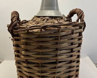 Vintage Spanish Wine Bottle in Wicker Basket with Handles, Excellent condition