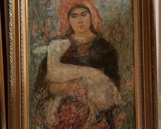 Edna Hibel, Lamb of Knossos Lithograph, Numbered and signed, Beautiful Framed
