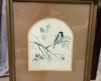Vintage, Watercolor Chickadee Print, Signed