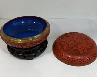 Red Cinnabar Box with Floral Design Hand Carved
