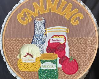 a vintage-style "Canning" themed embroidery hoop wall art
