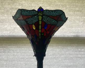 6 foot spiral shaft floor lamp with stain glass dragonfly torchiere