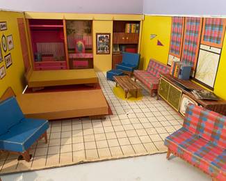 a vintage 1962 Mattel Barbie Dream House, designed as a folding cardboard structure