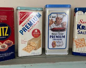 collection features four vintage cracker tins, including a red Nabisco Limited Edition Ritz tin