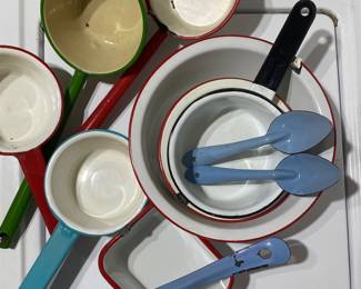 Vintage enamel pans & spoons