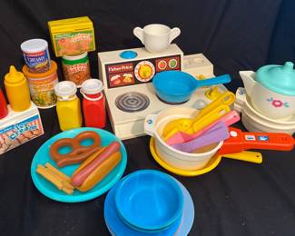 a multi-set collection centered around the #919 Fisher-Price Play Kitchen Stove Top Set, first released in 1978 as a cornerstone of the retro Fisher-Price Fun With Food product line