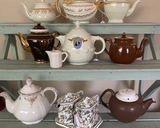 vintage collection featuring several vintage Hall teapots