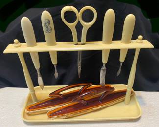 antique or vintage Celluloid manicure and vanity set from the early 1900s to 1930s