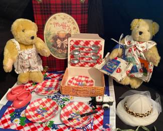 a vintage Muffy VanderBear picnic-themed collector set, likely featuring "Picnic Muffy" in a red and white dress