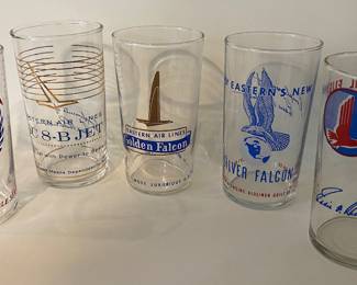 vintage Libbey glass tumblers celebrate Eastern Airlines' 25th anniversary and inaugural flights