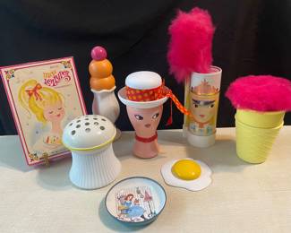 collection features vintage 1960s Avon "Miss Lollypop" vanity items