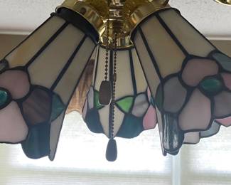 Trio of Tiffany-style stained glass ceiling light fixtures