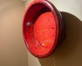 Large Red Lacquer Bowl with Feet
