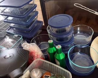 Unique kitchen, utensils, glass bowls with covers