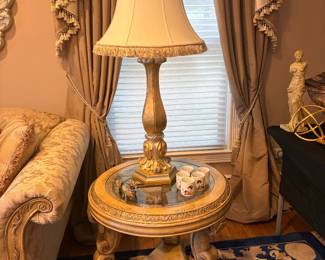 Lamp with wood and glass coffee table
