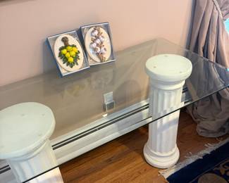 Glass table with two pedestals