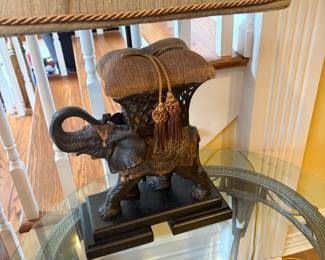 Metal elephant lamp with glass end table