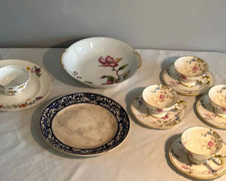 Lot 29: Floral China Tea Set with Cups, Saucers, Bowls, and Plates