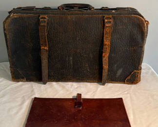 Lot 26: Vintage leather suitcase with document case