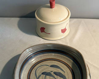 Lot 51: Ceramic lidded canister and blue-glazed ceramic bowl