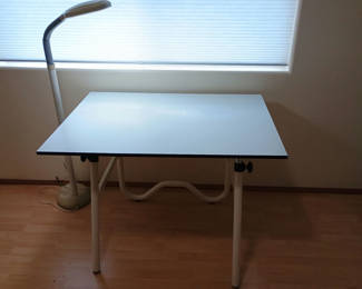 Lot 10: White drafting table and lamp