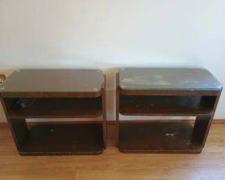 Lot 73: Pair of wooden end tables with glass tops