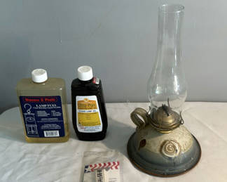 Lot 82: Ceramic Oil Lamp And Accessories
