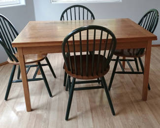 Lot 1: Dining table, four chairs