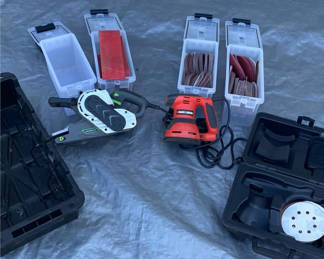 Lot 26: Assorted sanders and sanding accessories