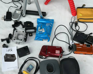 Lot 49: Assorted action cameras, camcorder, and accessories