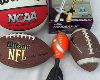 Lot 47: Estes Tandem-X Flying Model Rocket Launch Set with Wilson NCAA Footballs and Basketball