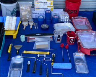 Lot 74: Assorted painting supplies and tools
