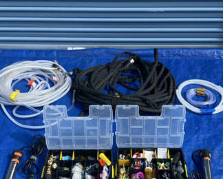 Lot 60: Assorted hardware kit with plumbing fittings, hoses, and immersion heaters