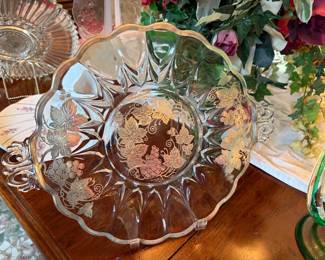 Vintage Silver City Poppy overlay glass cake plate