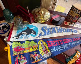 Vintage 1970s banners from SeaWorld and Knotts Berry Farm