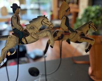 COWBOY AND INDIAN PENDULUM BALANCE IRON TOYS