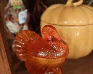 (2) LE Smith Amber Glass Turkey