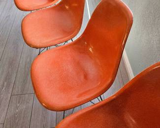 Eames for Herman Miller set of 4 molded fiberglass & chrome chairs, fantastic, authentic condition.