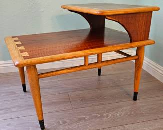 MCM Lane Acclaim Step Two-Tier End Table by Andre Bus, Distinctive Walnut & Ash Woods.