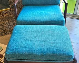 Mid-Century Danish Modern Lounge Chair & Ottoman in Beech & Boucle' by lb Kofod Larsen for Selig.