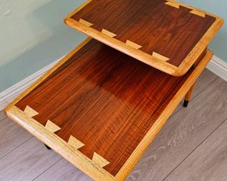 MCM Lane Acclaim Step Two-Tier End Table by Andre Bus, Distinctive Walnut & Ash Woods.
