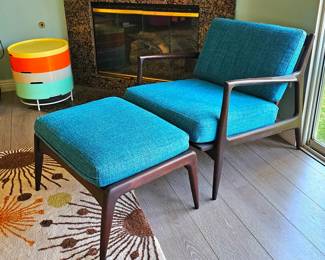 Mid-Century Danish Modern Lounge Chair & Ottoman in Beech & Boucle' by lb Kofod Larsen for Selig.
