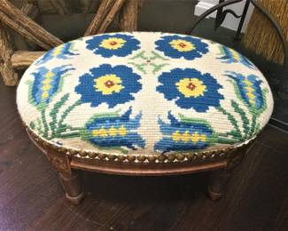 Crewel Embroidered Footstool