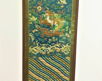 Chinese Qing Dynesty Silk Embridered Dragon Style in Frame