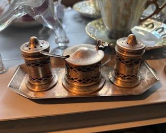 Sweet little silver plate mustard set