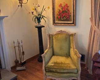 Velvet chair with foot stool