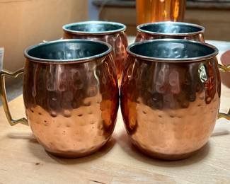 Set of 4 Hammered Copper Moscow Mule Mugs with Brass Handles